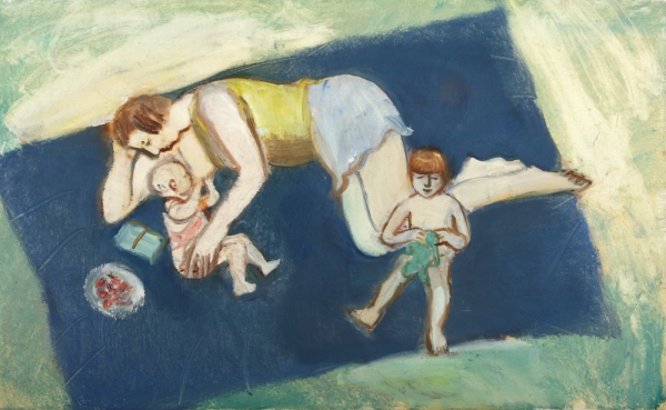 2010. "На голубом одеяле". х.,м. 50х80 
Keywords: георгий уваров,живопись,композиция,семья,детство,материнство
